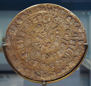 Phaistos Disc, side A, by C messier (edited by Bammesk)