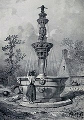 Eugène Cicéri : La fontaine de saint-Jean-du-Doigt (dessin publié en 1845-1846)