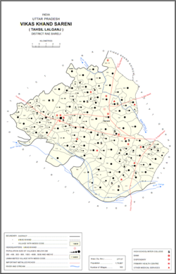 Map showing Bhojpur (#670) in Sareni CD block