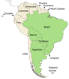 Symphyotrichum graminifolium distribution map: Argentina, Bolivia, Brazil, Paraguay, and Uruguay.