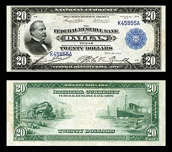 Twenty-dollar large-size banknote of the Federal Reserve Bank Notes, by the Bureau of Engraving and Printing