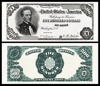 Five-hundred-dollar Treasury Note from the series of 1891, by the Bureau of Engraving and Printing