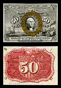 Second issue of the fifty-cent fractional currency, by the United States Department of the Treasury