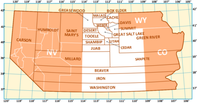 Map of Utah Territory showing county names and boundaries
