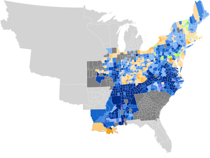 Results by county, shaded according to winning candidate's percentage of the vote