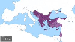 The Byzantine Empire at the death of Manuel I Komnenos in 1180.