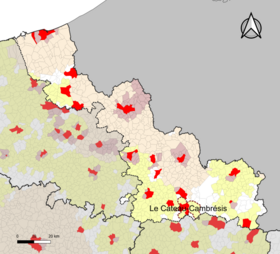 Localisation de l'aire d'attraction du Cateau-Cambrésis dans le département du Nord.