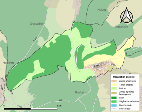 Carte en couleurs présentant l'occupation des sols.