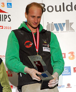 Cédric Lachat beim Gewinn der Boulder-EM 2010 in Innsbruck