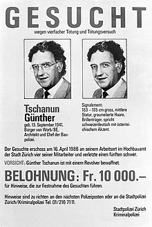 Fahndungsplakat für Günther Tschanun, 1986