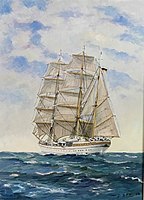 Gorch Fock, painting of her early days at sea by the Swedish artist Gunnar Larsson (1907–1982).