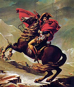 Aquí, en la versión de David, Napoleón viste ropas coloridas y prístinas junto con una capa drapeada.