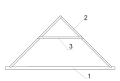 Diagrama de un tijeral en par y nudillo. 1: Tirante, 2: Par y 3: Nudillo