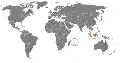 Map indicating locations of Malaysia and Mauritius