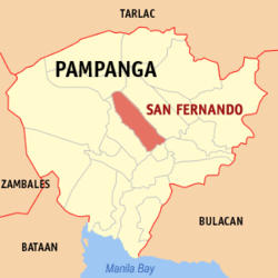 Mapa han Pampanga nga nagpapakita kon hain nahamutang an Syudad han San Fernando