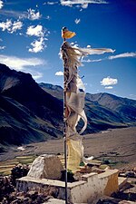 Prayer flag in the Kurgiakh valley in Zanskar