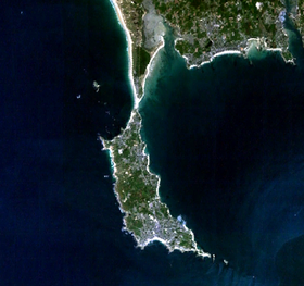 Photographie satellite de la presqu'île de Quiberon.