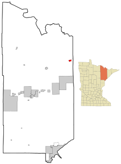 Location of the city of Ely within Saint Louis County, Minnesota