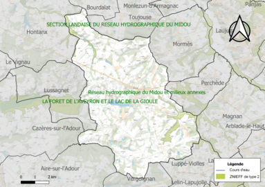 Carte de la ZNIEFF de type 2 sur la commune.