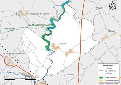 Carte des ZNIEFF de type 2 localisées sur la commune[Note 3].