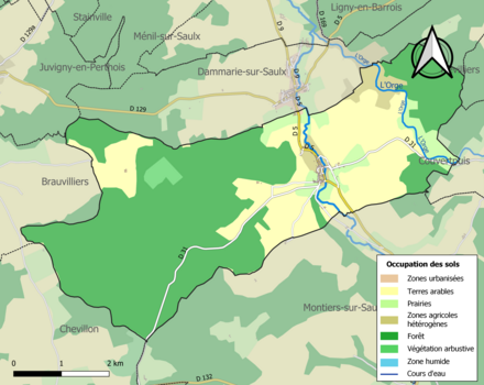 Carte en couleurs présentant l'occupation des sols.