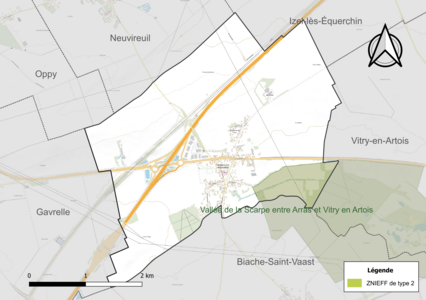 Carte de la ZNIEFF de type 2 sur la commune.