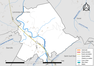 Carte en couleur présentant les réseaux hydrographiques de la commune