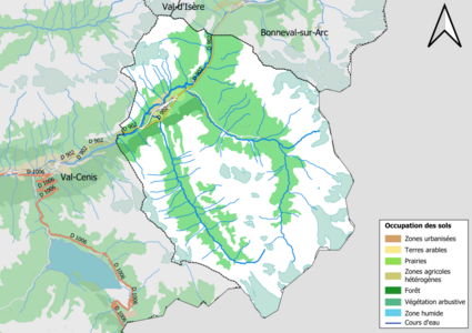 Carte en couleurs présentant l'occupation des sols.