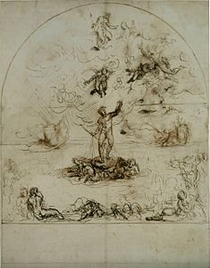 Neptun jagt die Wolken und beruhigt die Flotten (Quos Egos), Agostino Carracci, 1590er Jahre.