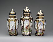 Covered vases; circa 1770; soft-paste porcelain; height: 38.7 cm, width: 16.5 cm; Metropolitan Museum of Art