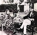 Dharma Bhakta Mathema, with his wife Uttara and daughter Renu at Ombahal, Kathmandu (c. 1938).