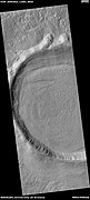 Wide view of crater with regions of latitude dependent mantle, as seen by HiRISE under HiWish program