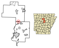 Location of Damascus in Faulkner County and Van Buren County, Arkansas.