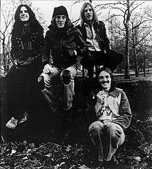 Humble Pie in 1974. From left: Shirley, Ridley, Clempson, Marriott (bottom)