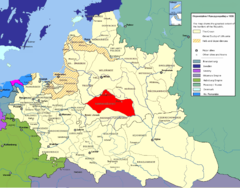 Mapa mostrando a localização da voivodia de Nowogródek (em vermelho) na República das Duas Nações.