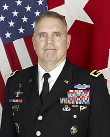 Head and shoulders photo of Major General Jeffrey Bannister in 2017, wearing the Army dress blue uniform