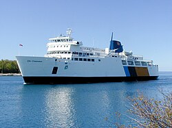 The MS Chi-Cheemaun docking in South Baymouth