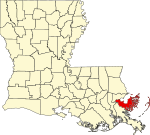 State map highlighting St. Bernard Parish