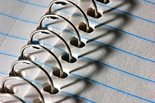 A close-up of an empty wire-bound notebook