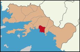 Map showing Ortaca District in Muğla Province