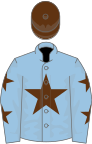 Light blue, brown star, brown stars on sleeves, brown cap