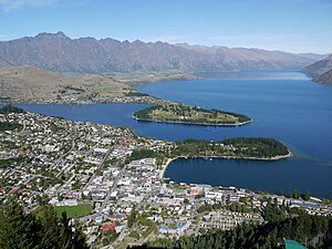 View over Queenstown, with the Kelvin Peninsula and Kelvin Heights in the centre background