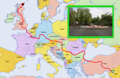 Julie and Colin's route from Scotland to Syria via rowboat and bicycle