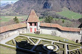 Vue sur les jardins à la française.