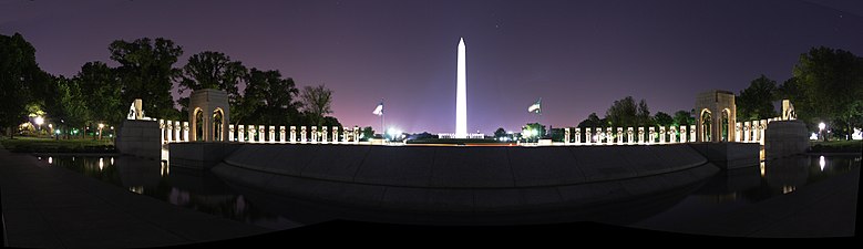 Panoramic view at night, Washington Monument in the background
