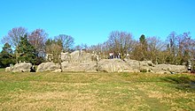 Rock outcrop backed by trees