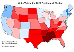 White vote in the 2020 presidential election by state