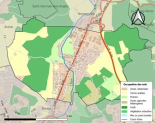 Carte en couleurs présentant l'occupation des sols.