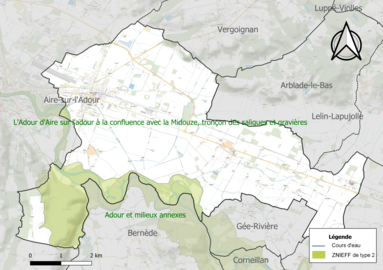 Carte de la ZNIEFF de type 2 sur la commune.