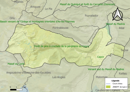 Carte des ZNIEFF de type 2 sur la commune.